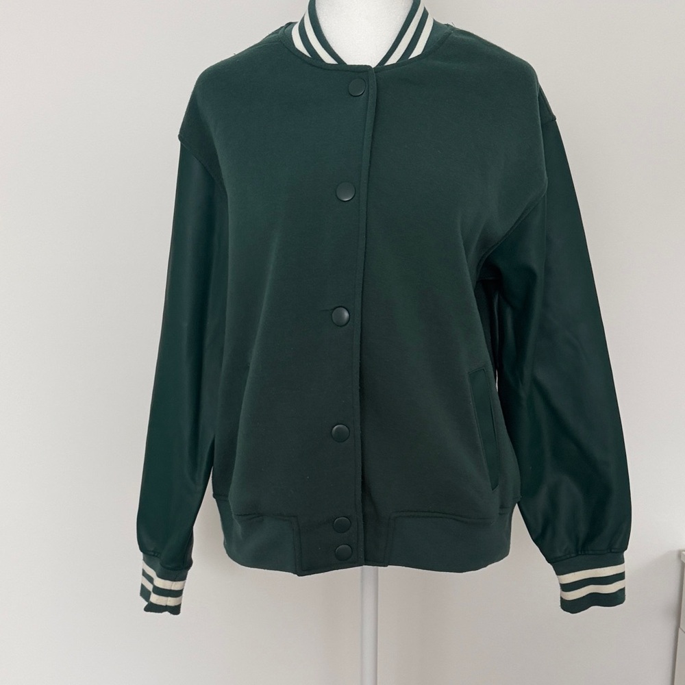 Hippie Rose Dark Green Varsity Jacket Bomber with two pockets